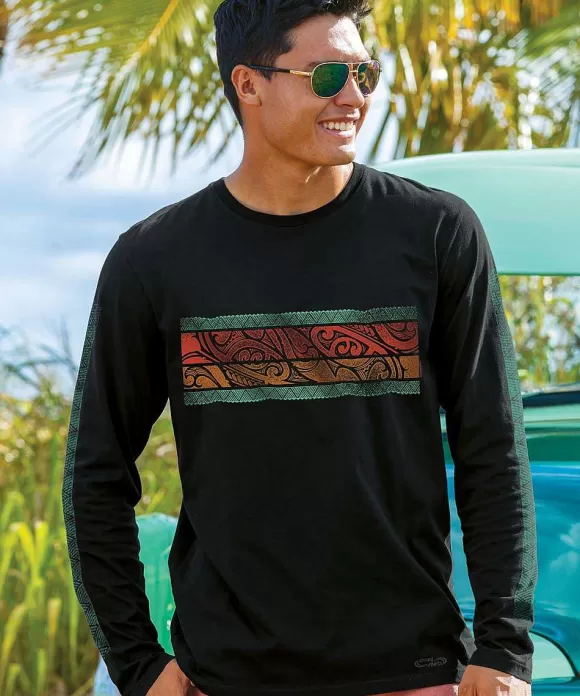 T-Shirts>Crazy Shirts Alakai Band - Jet Black Long Sleeve Pima T-Shirt