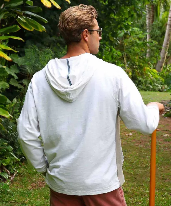 Jackets & Pullovers>Crazy Shirts Ali'I Guard - Natural/Gray Long Sleeve Longboard Hooded Tee