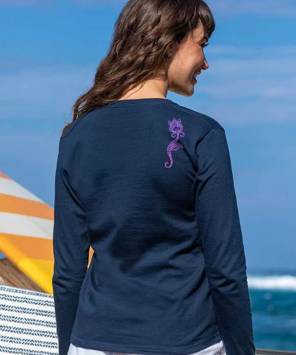 T-Shirts>Crazy Shirts Ashanti - Navy Long Sleeve Crewneck T-Shirt