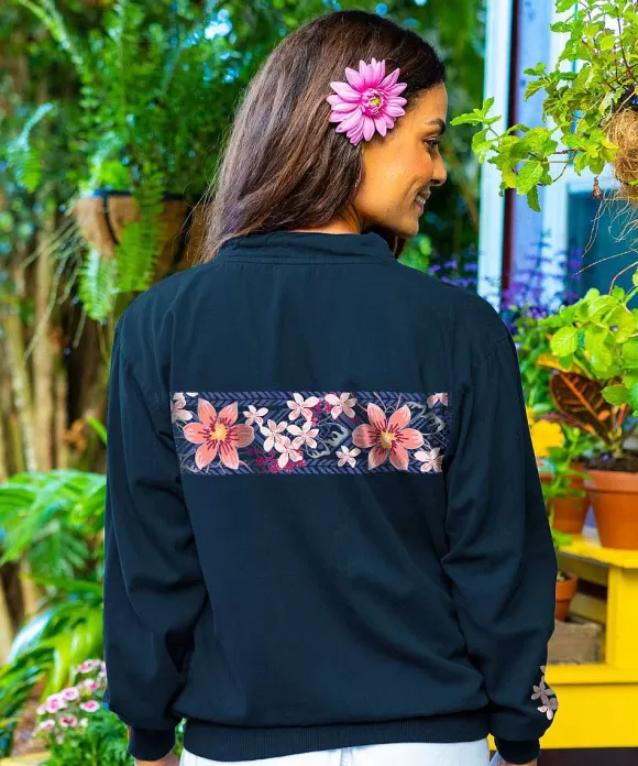 Jackets & Pullovers>Crazy Shirts Blackberry Floral - Navy Long Sleeve Lightweight Pullover