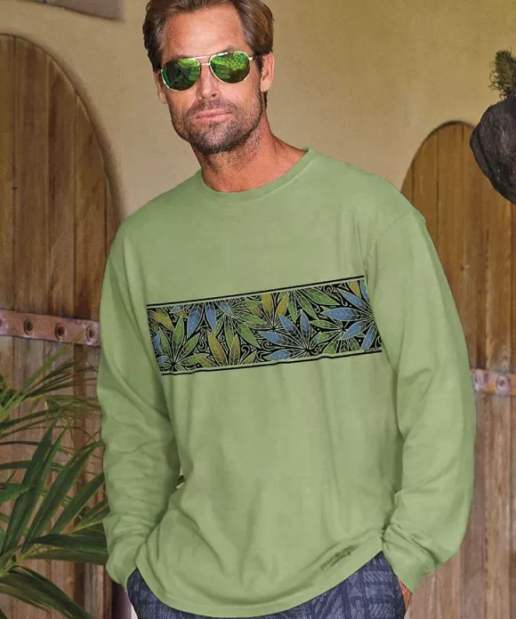 T-Shirts>Crazy Shirts Blue Hemp Band - Hemp Dyed Long Sleeve Crewneck T-Shirt