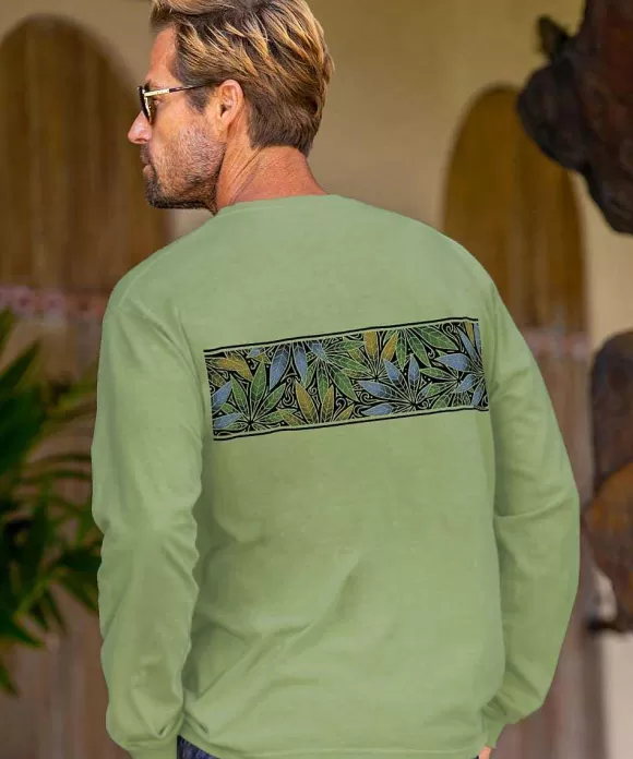 T-Shirts>Crazy Shirts Blue Hemp Band - Hemp Dyed Long Sleeve Crewneck T-Shirt