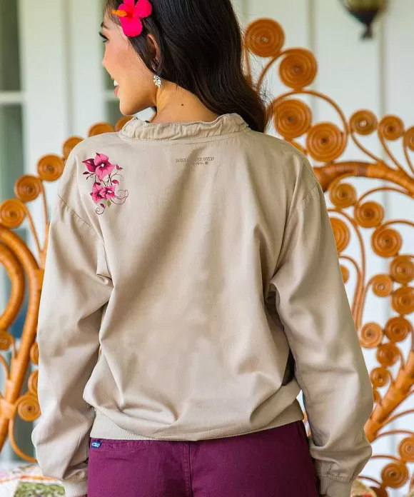 Jackets & Pullovers>Crazy Shirts Bougainvillea Vines - Kona Coffee Dyed Long Sleeve Lightweight Pullover