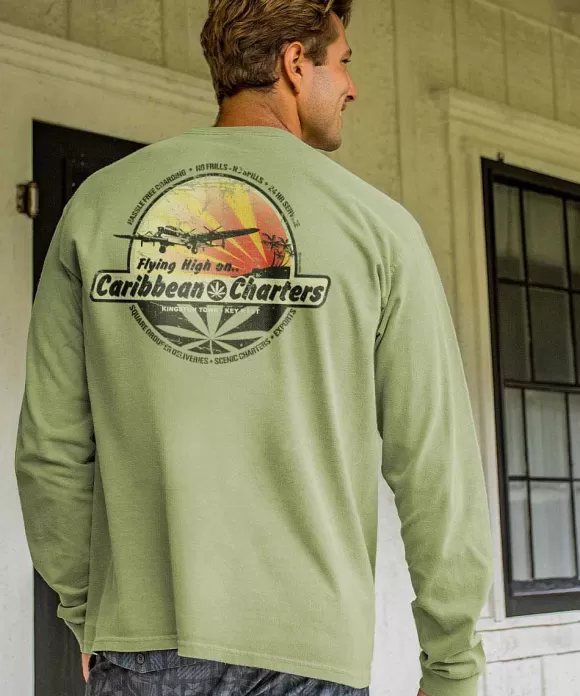 T-Shirts>Crazy Shirts Caribbean Charters - Hemp Dyed Long Sleeve Crewneck T-Shirt