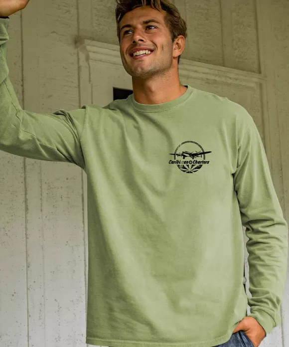 T-Shirts>Crazy Shirts Caribbean Charters - Hemp Dyed Long Sleeve Crewneck T-Shirt