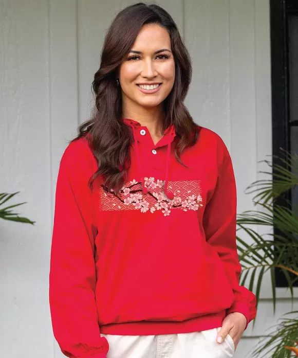 Jackets & Pullovers>Crazy Shirts Cherry Blossom Branch - Cherry Dyed Long Sleeve Lightweight Pullover