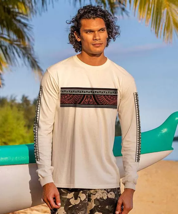 T-Shirts>Crazy Shirts Chief Tapa Band - Coconut Dyed Long Sleeve Crewneck T-Shirt