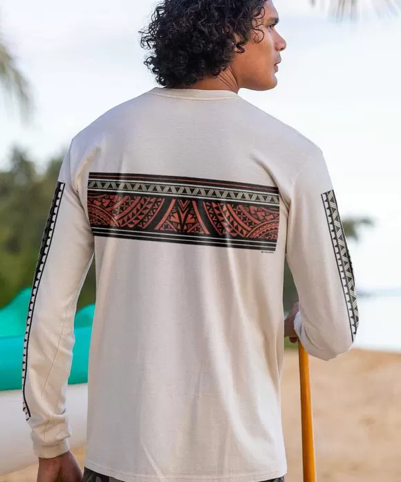 T-Shirts>Crazy Shirts Chief Tapa Band - Coconut Dyed Long Sleeve Crewneck T-Shirt
