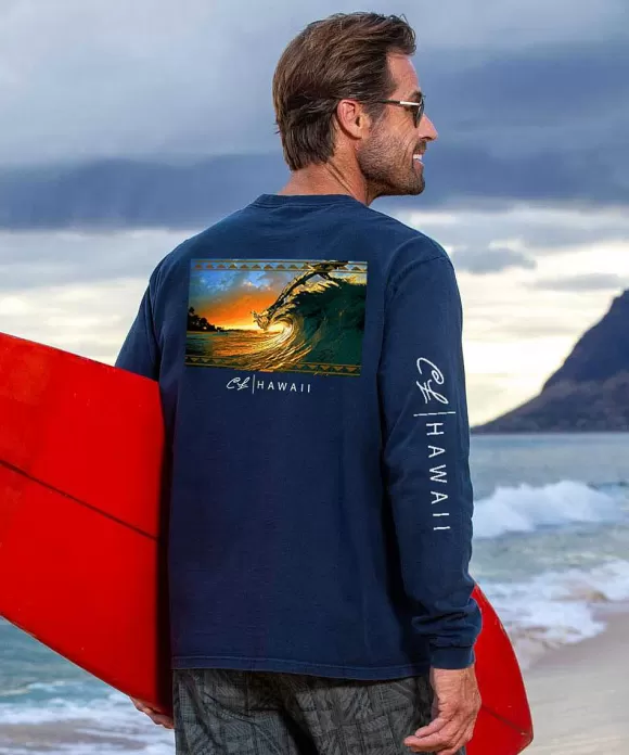 T-Shirts>Crazy Shirts Clark Little King Kamehameha - Navy Long Sleeve Crewneck T-Shirt