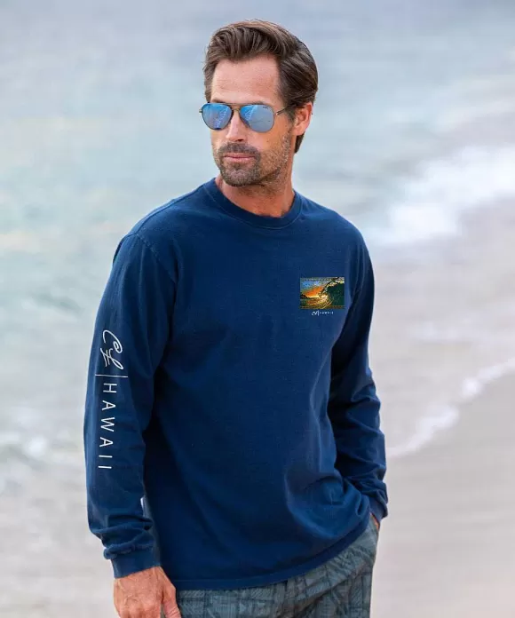 T-Shirts>Crazy Shirts Clark Little King Kamehameha - Navy Long Sleeve Crewneck T-Shirt