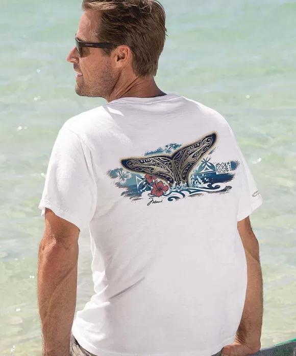 T-Shirts>Crazy Shirts Deco Whale Tail - White Short Sleeve Crewneck T-Shirt