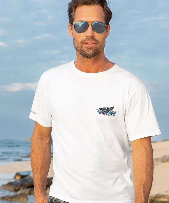 T-Shirts>Crazy Shirts Deco Whale Tail - White Short Sleeve Crewneck T-Shirt