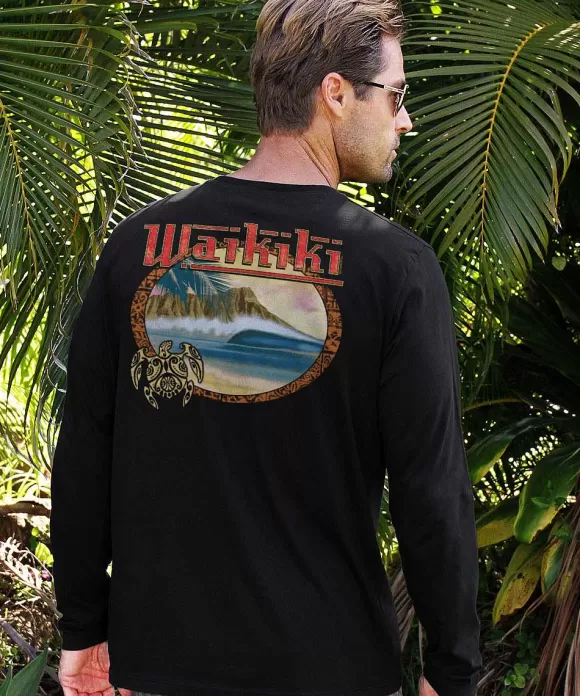 T-Shirts>Crazy Shirts Diamond Head Sunset - Jet Black Long Sleeve Pima T-Shirt