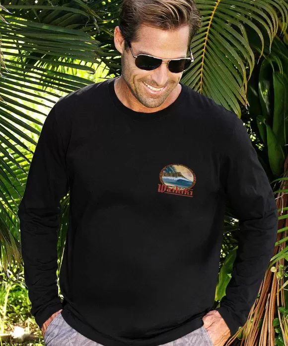 T-Shirts>Crazy Shirts Diamond Head Sunset - Jet Black Long Sleeve Pima T-Shirt