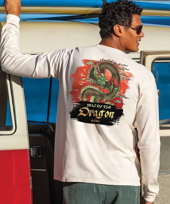 T-Shirts>Crazy Shirts Dragon 2024 - Coconut Dyed Long Sleeve Crewneck T-Shirt
