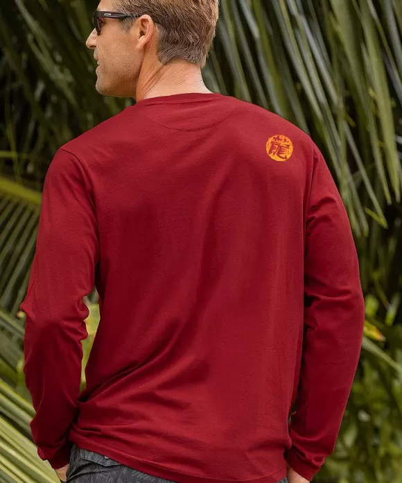 T-Shirts>Crazy Shirts Dragon Flurry - Rugby Red Long Sleeve Pima T-Shirt