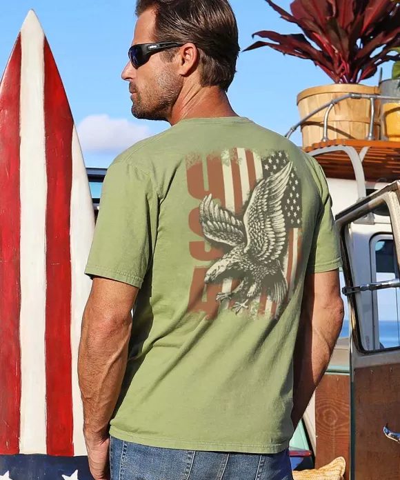 T-Shirts>Crazy Shirts Eagle Flag - Hemp Dyed Short Sleeve Crewneck T-Shirt