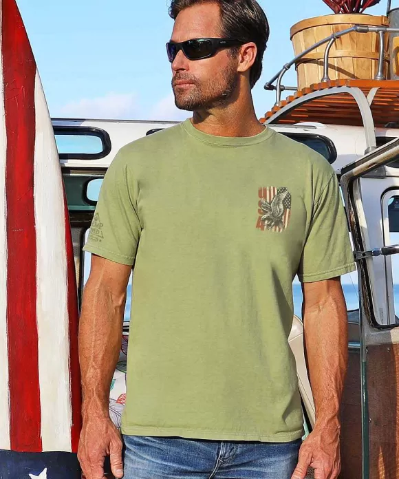 T-Shirts>Crazy Shirts Eagle Flag - Hemp Dyed Short Sleeve Crewneck T-Shirt