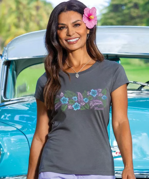 T-Shirts>Crazy Shirts Elegant Floral Band - Graphite Short Sleeve Pima T-Shirt