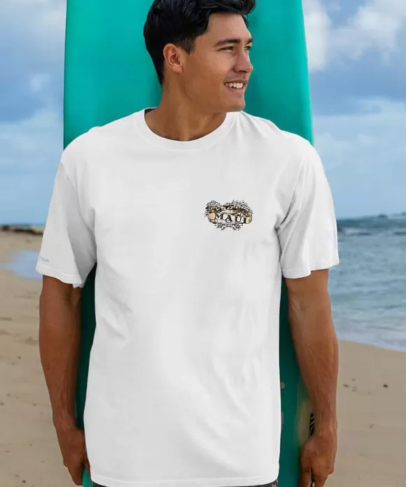 T-Shirts>Crazy Shirts Etched Maui - White Short Sleeve Crewneck T-Shirt