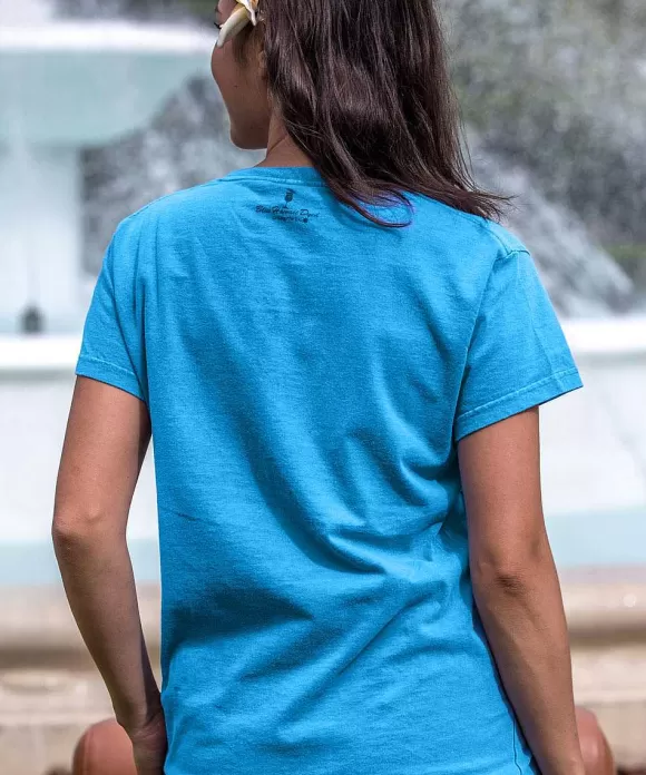 T-Shirts>Crazy Shirts Flag Palms - Blue Hawaii Dyed Short Sleeve Crewneck T-Shirt