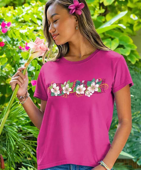 T-Shirts>Crazy Shirts Floral Swirl Band - Berry Short Sleeve Crewneck T-Shirt