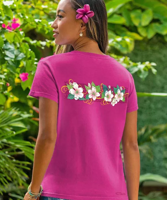 T-Shirts>Crazy Shirts Floral Swirl Band - Berry Short Sleeve Crewneck T-Shirt