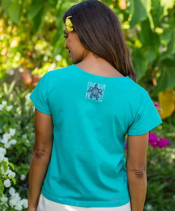 T-Shirts>Crazy Shirts Floral Turtle - Jade Short Sleeve Scoop Neck T-Shirt