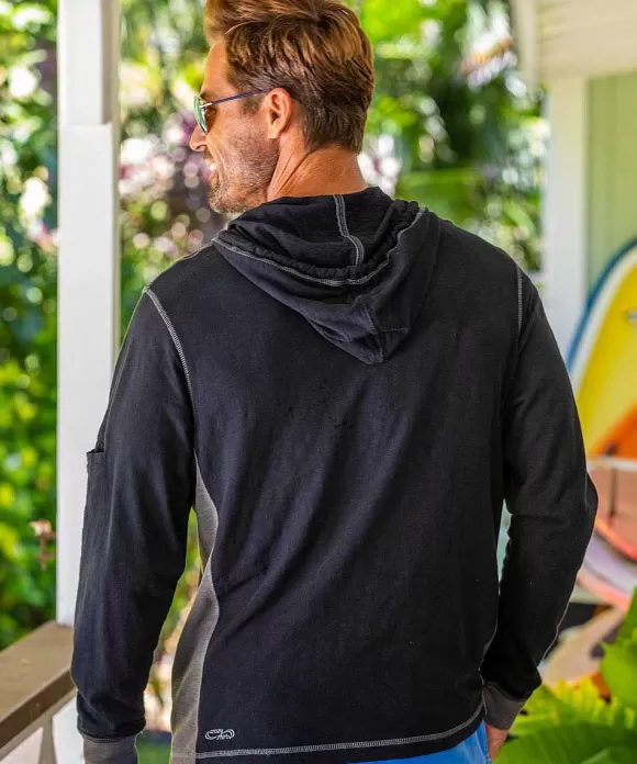 Jackets & Pullovers>Crazy Shirts Flow Of Mana - Black/Charcoal Long Sleeve Longboard Hooded Tee