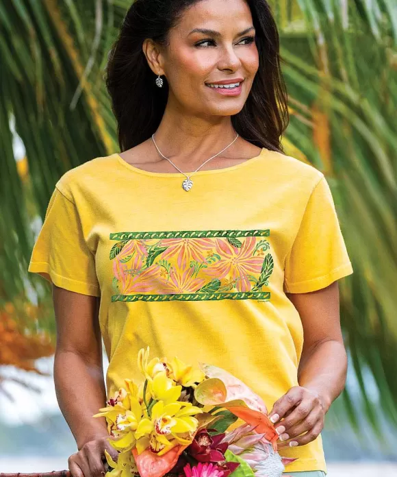 T-Shirts>Crazy Shirts Flower Band - Pineapple Dyed Short Sleeve Scoop Neck T-Shirt