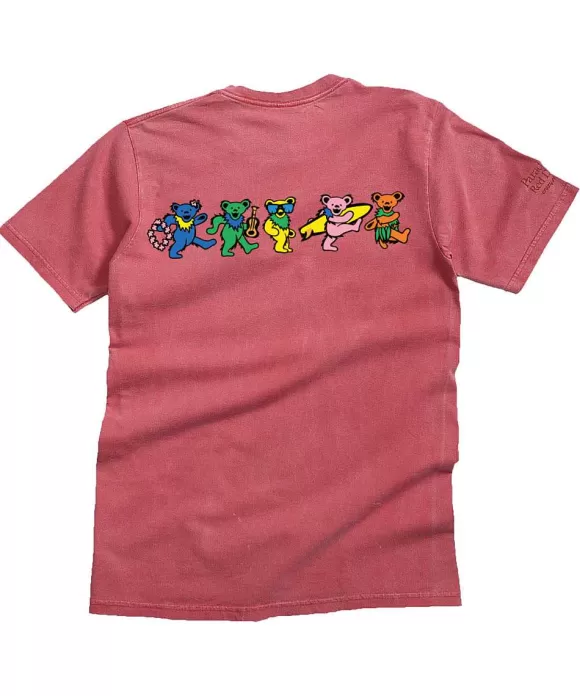 T-Shirts>Crazy Shirts Grateful Dead Hula Bears - Paradise Red Dyed Short Sleeve Crewneck T-Shirt