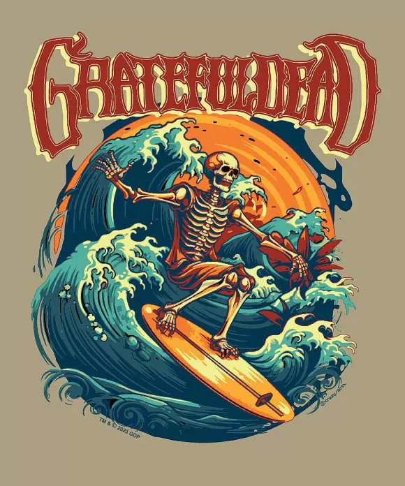 T-Shirts>Crazy Shirts Grateful Dead Surfs Up - Kona Coffee Dyed Short Sleeve Crewneck T-Shirt