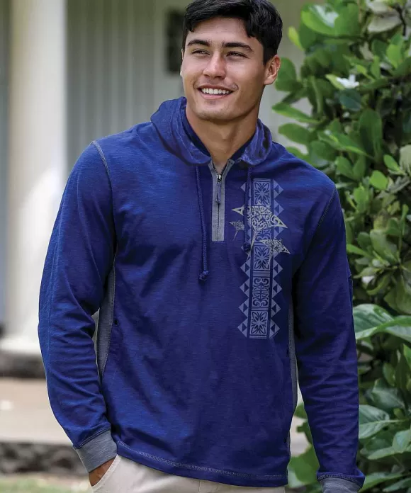Jackets & Pullovers>Crazy Shirts Hahalua Trio - Midnight/Gray Long Sleeve Longboard Hooded Tee