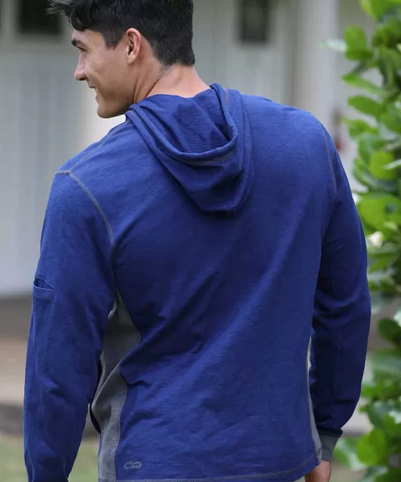 Jackets & Pullovers>Crazy Shirts Hahalua Trio - Midnight/Gray Long Sleeve Longboard Hooded Tee