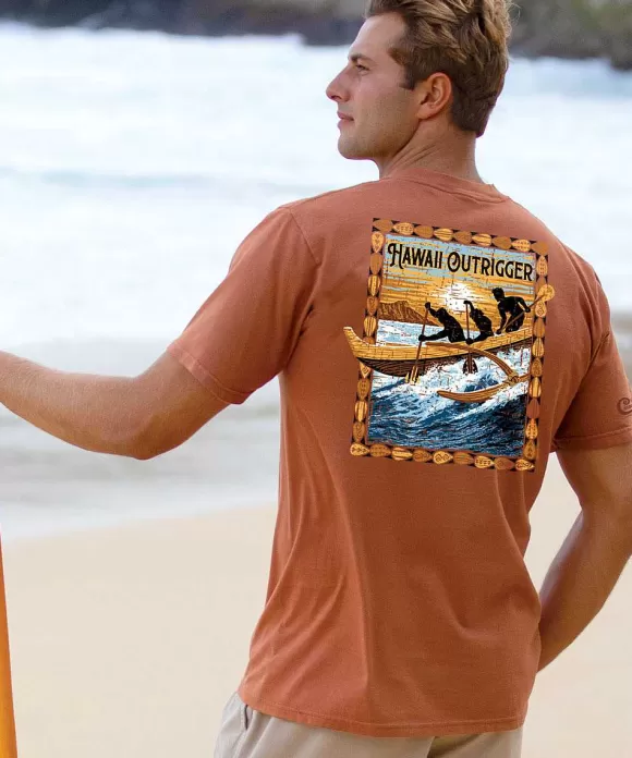 T-Shirts>Crazy Shirts Hawaii Outrigger - Cinnamon Dyed Short Sleeve Crewneck T-Shirt