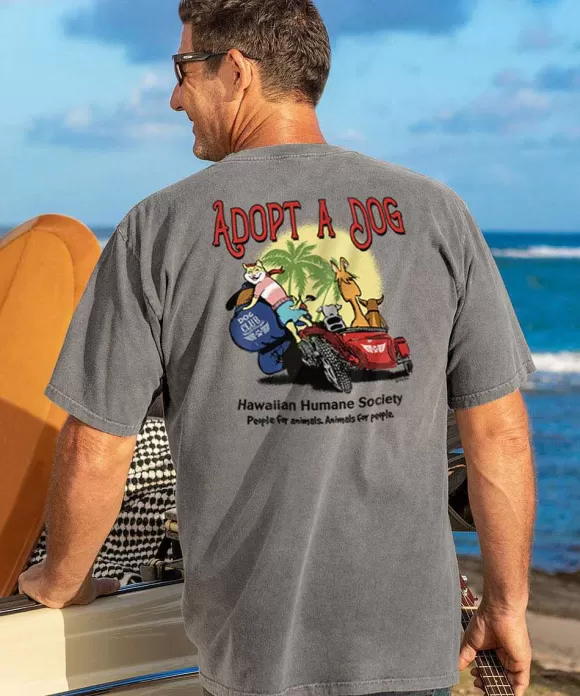 T-Shirts>Crazy Shirts Hawaiian Humane Society Adopt A Dog Sidecab Dogs - Crater Dyed® Short Sleeve Crewneck T-Shirt