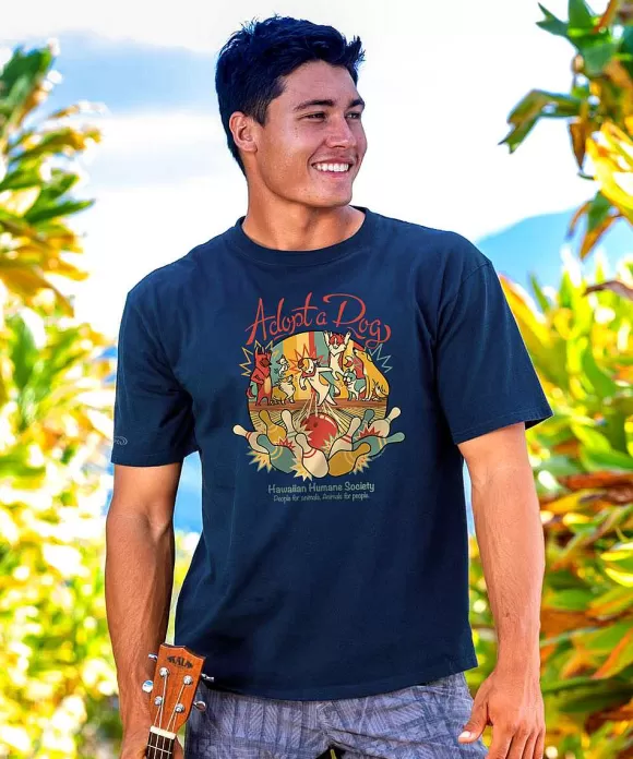 T-Shirts>Crazy Shirts Hawaiian Humane Society Bowling Paws - Navy Short Sleeve Crewneck T-Shirt