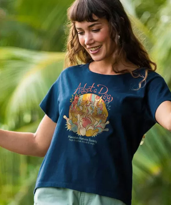T-Shirts>Crazy Shirts Hawaiian Humane Society Bowling Paws - Navy Short Sleeve Scoop Neck T-Shirt