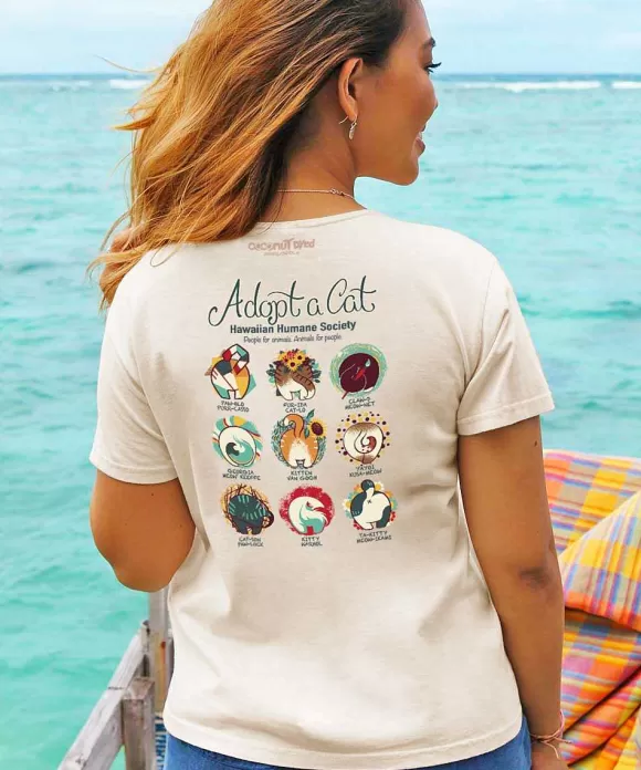 T-Shirts>Crazy Shirts Hawaiian Humane Society Cat Creatives - Coconut Dyed Short Sleeve Scoop Neck T-Shirt