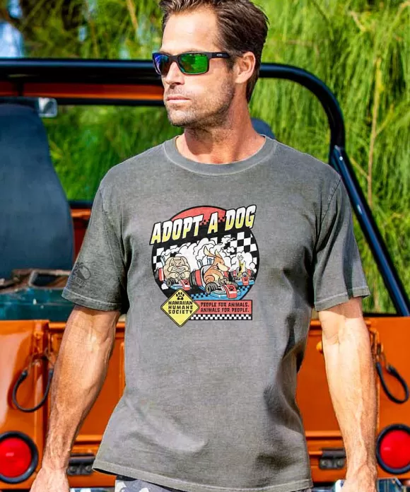 T-Shirts>Crazy Shirts Hawaiian Humane Society Go Kart Pups - Crater Dyed® Short Sleeve Crewneck T-Shirt