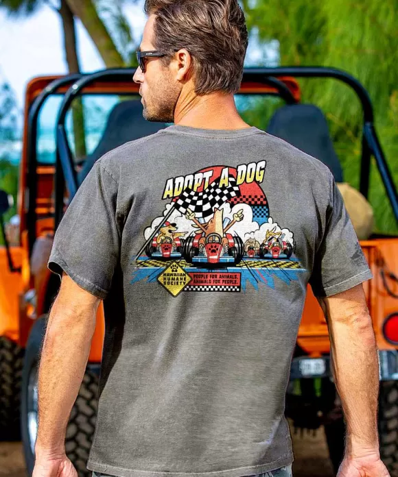 T-Shirts>Crazy Shirts Hawaiian Humane Society Go Kart Pups - Crater Dyed® Short Sleeve Crewneck T-Shirt