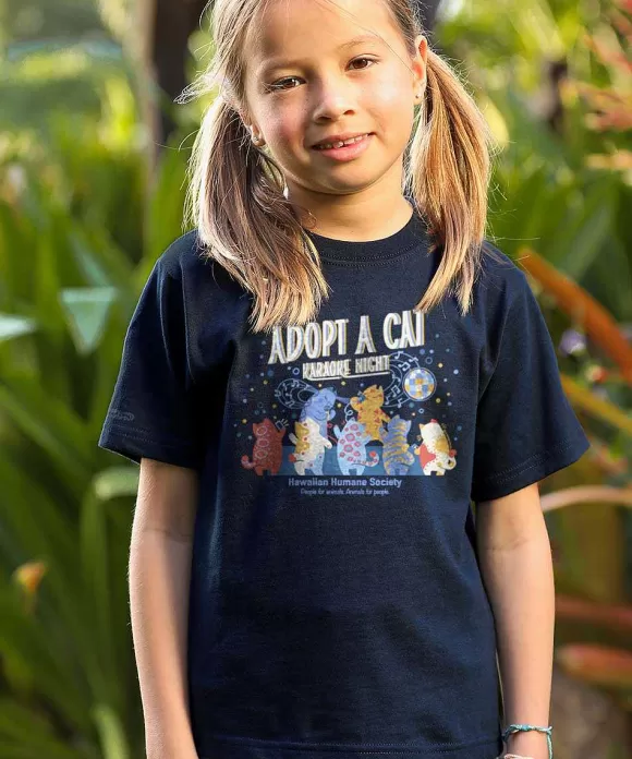 T-Shirts>Crazy Shirts Hawaiian Humane Society Kitty Karaoke - Navy Short Sleeve Crewneck T-Shirt