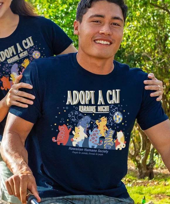 T-Shirts>Crazy Shirts Hawaiian Humane Society Kitty Karaoke - Navy Short Sleeve Crewneck T-Shirt