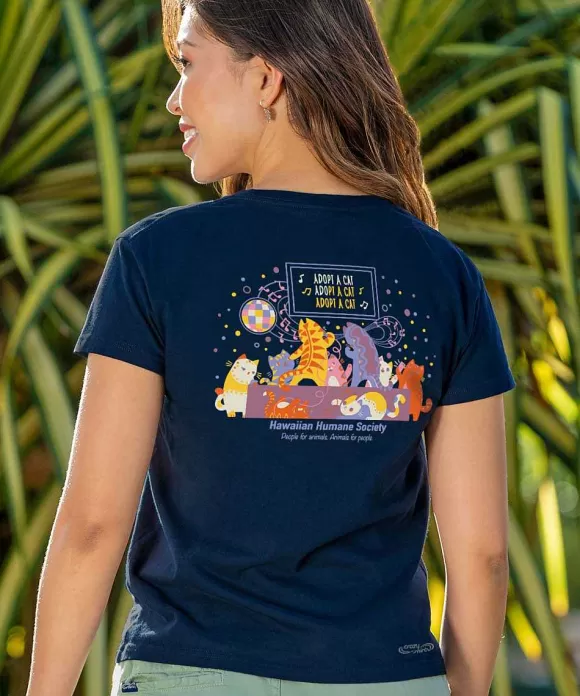 T-Shirts>Crazy Shirts Hawaiian Humane Society Kitty Karaoke - Navy Short Sleeve Crewneck T-Shirt