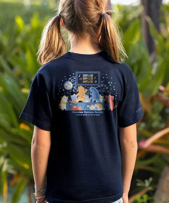 T-Shirts>Crazy Shirts Hawaiian Humane Society Kitty Karaoke - Navy Short Sleeve Crewneck T-Shirt