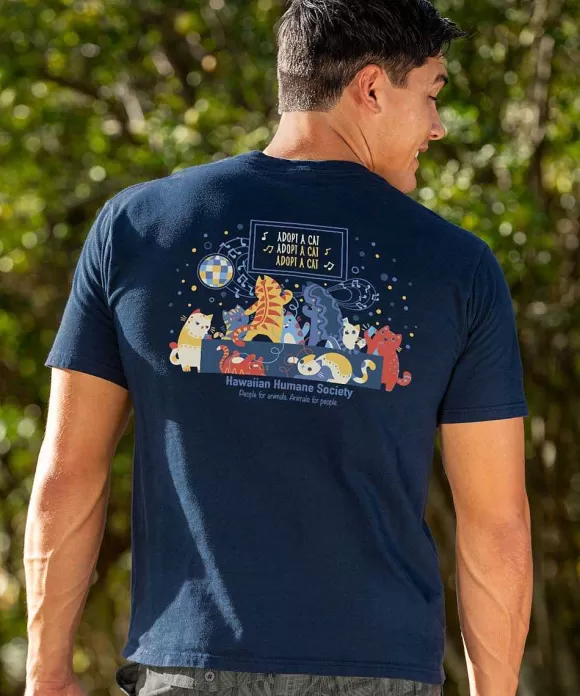 T-Shirts>Crazy Shirts Hawaiian Humane Society Kitty Karaoke - Navy Short Sleeve Crewneck T-Shirt