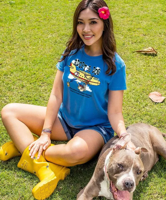 T-Shirts>Crazy Shirts Hawaiian Humane Society Sky Dive - Blue Hawaii Dyed Short Sleeve Crewneck T-Shirt
