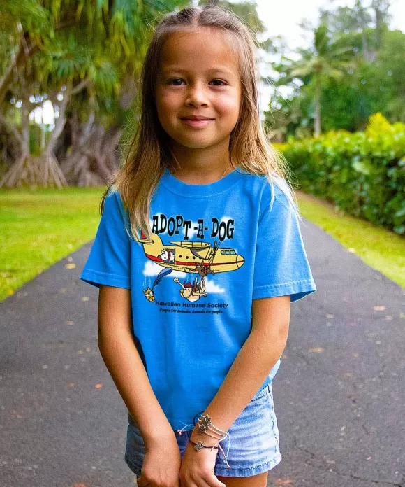 T-Shirts>Crazy Shirts Hawaiian Humane Society Sky Dive - Blue Hawaii Dyed Short Sleeve Crewneck T-Shirt