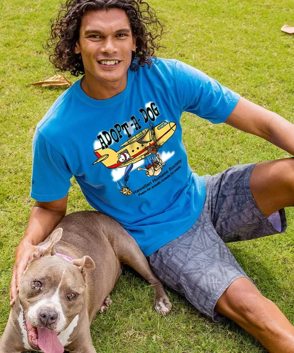 T-Shirts>Crazy Shirts Hawaiian Humane Society Sky Dive - Blue Hawaii Dyed Short Sleeve Crewneck T-Shirt