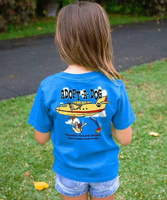 T-Shirts>Crazy Shirts Hawaiian Humane Society Sky Dive - Blue Hawaii Dyed Short Sleeve Crewneck T-Shirt